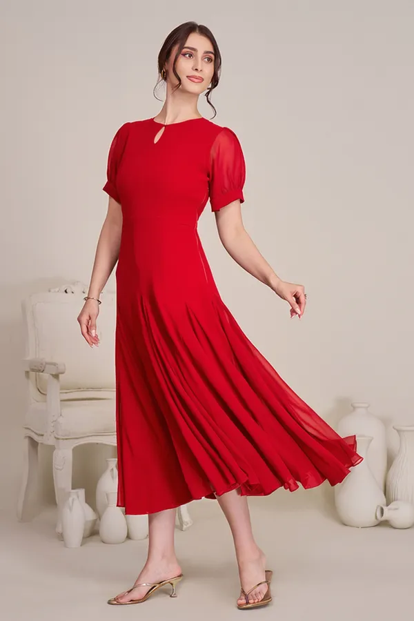 Red_casual_western_dress_for_women_|_Red_Flowing_Midi_Dress_for_women