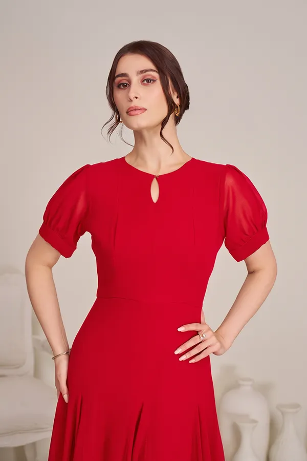 Red_casual_western_dress_for_women_|_Red_Flowing_Midi_Dress_for_women