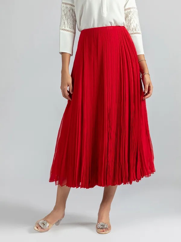 Red_Pleated_Midi_Skirt_|_Women's_Red_georgette__Skirts