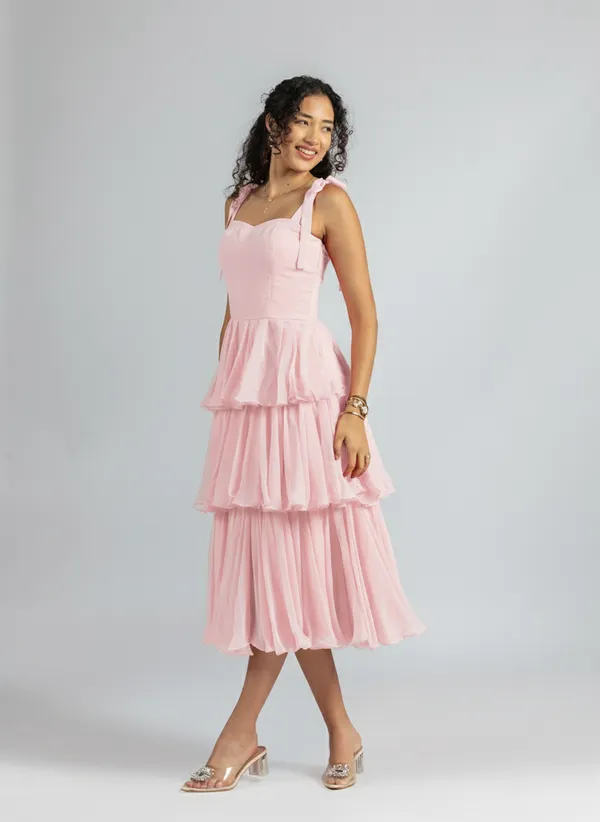 Strappy_Pink_Ruffle_Dress_|__Pink_corset_Tiered_Midi_Dress