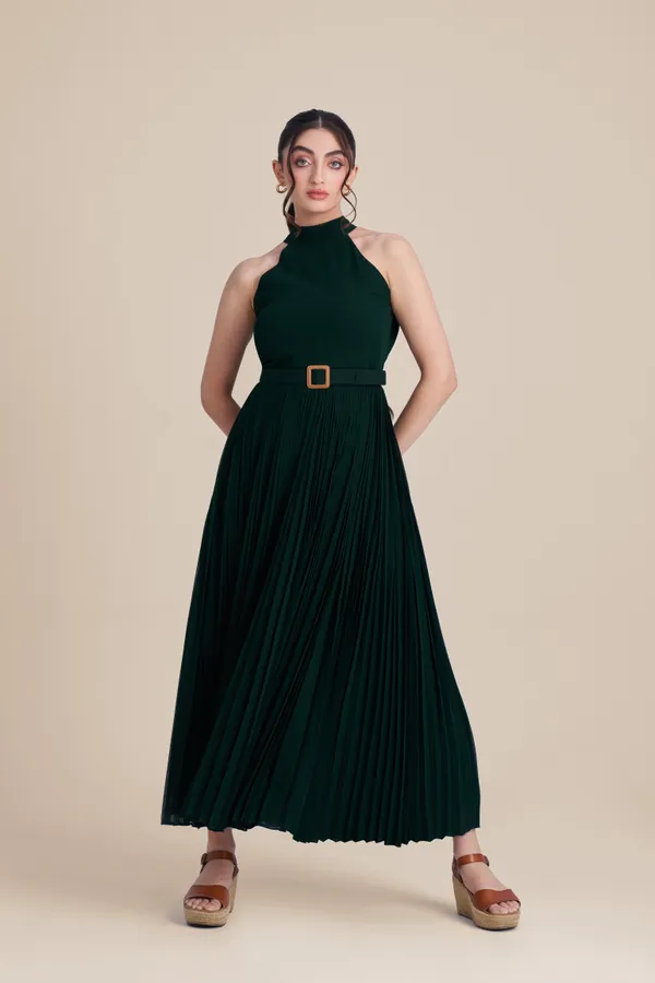 Green_Halter_Neck_Dress_|_Women's_Party_Gown