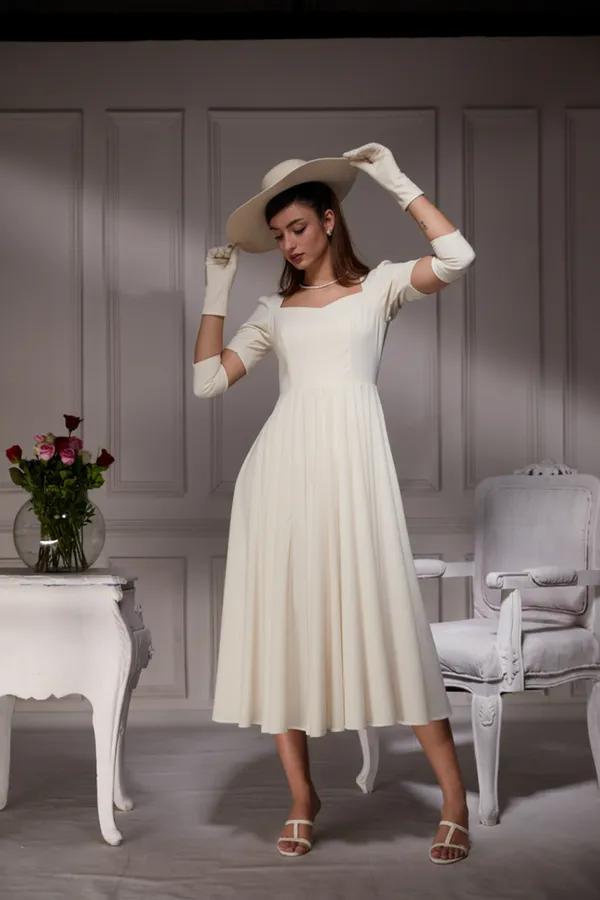 Vintage_Off_-White_Midi_Dress_|_Luxurious_one_piece_dress