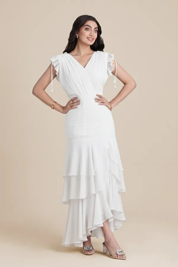 White_Layered_Midi_Dress_|_Women's_Green_Party_gown