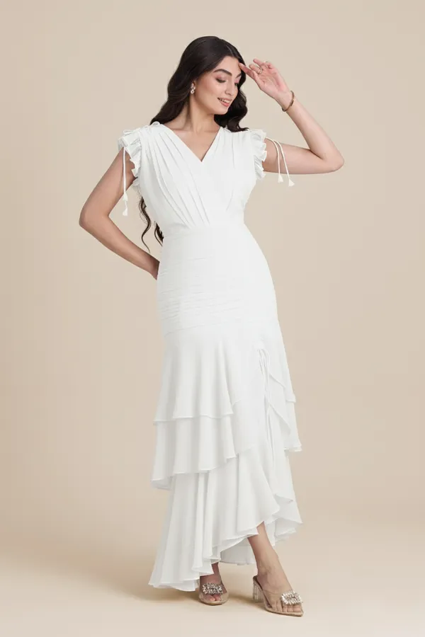 White_Layered_Midi_Dress_|_Women's_Green_Party_gown