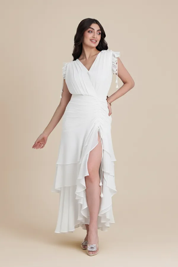 White_Layered_Midi_Dress_|_Women's_Green_Party_gown