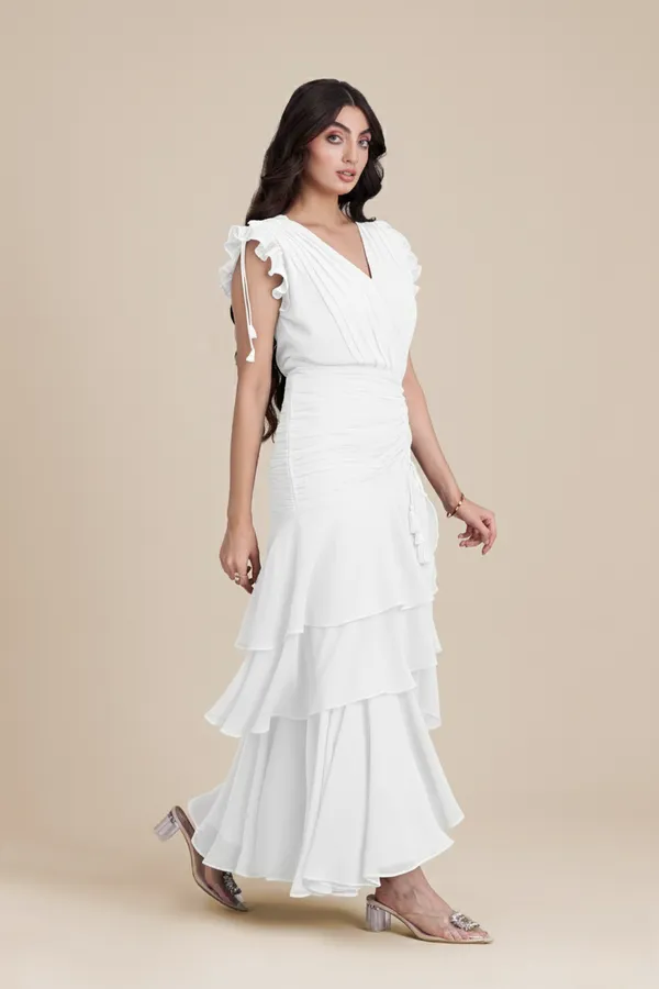 White_Layered_Midi_Dress_|_Women's_Green_Party_gown