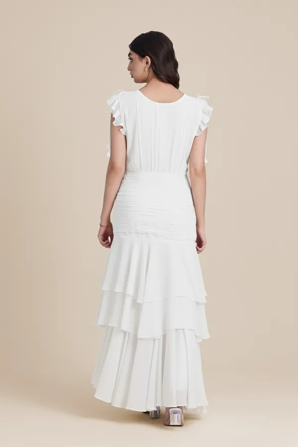 White_Layered_Midi_Dress_|_Women's_Green_Party_gown