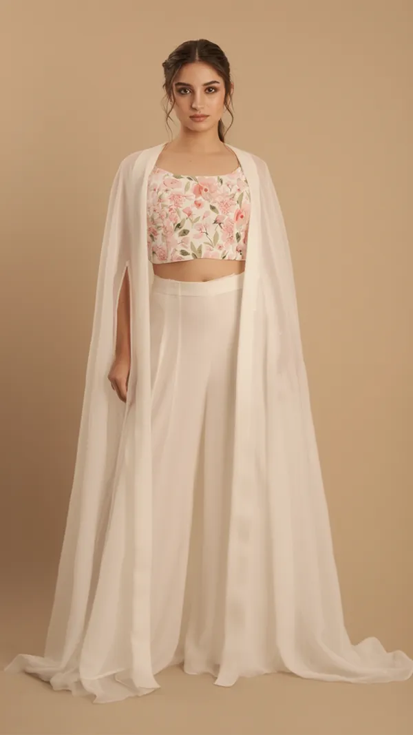 White_Palazzo_Set_with_Floral_Crop_Top_and_Long_Cape_|_indo_western_3_piece_outfit