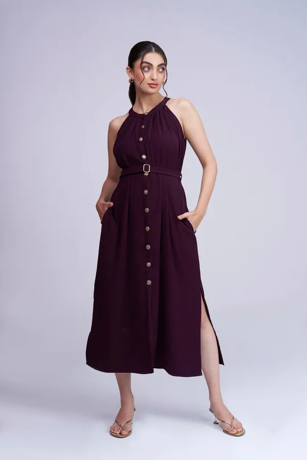 Wine_luxury__Belted_Dress_|_Loose_Fit_Wine_Dress