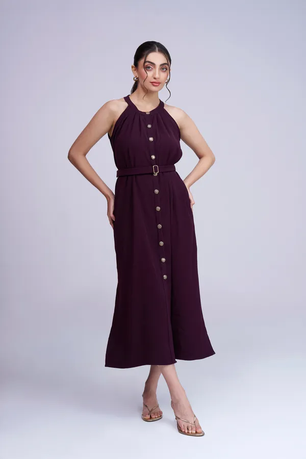 Wine_luxury__Belted_Dress_|_Loose_Fit_Wine_Dress