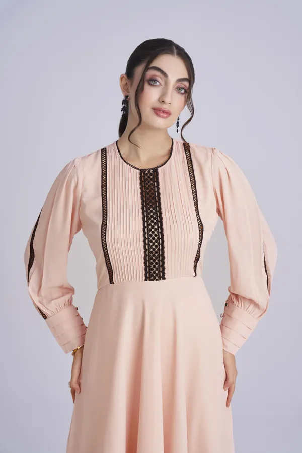 PEACH_GEORGETTE_BLACK_LACE_DRESS
