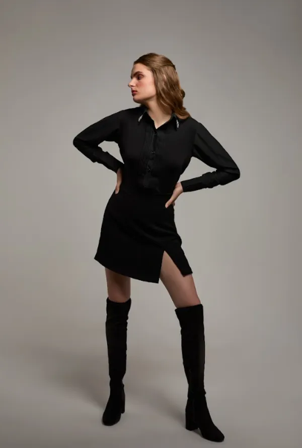 Black_Polyester_Midnight_Bloom_Shirt_For_Women