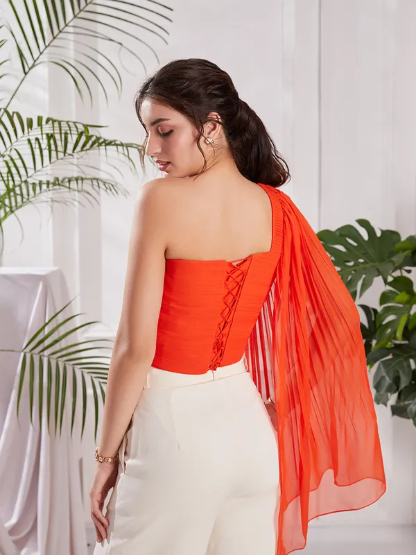 Orange_One_Shoulder_Pleated_Top_|_Designer_One_Shoulder_Top_for_partywear