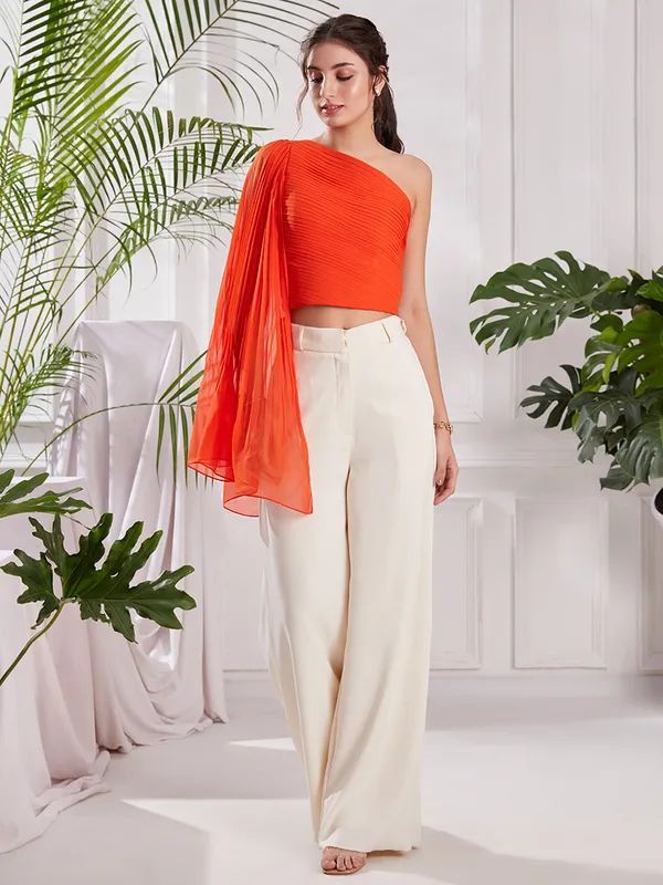 Orange_One_Shoulder_Pleated_Top_|_Designer_One_Shoulder_Top_for_partywear