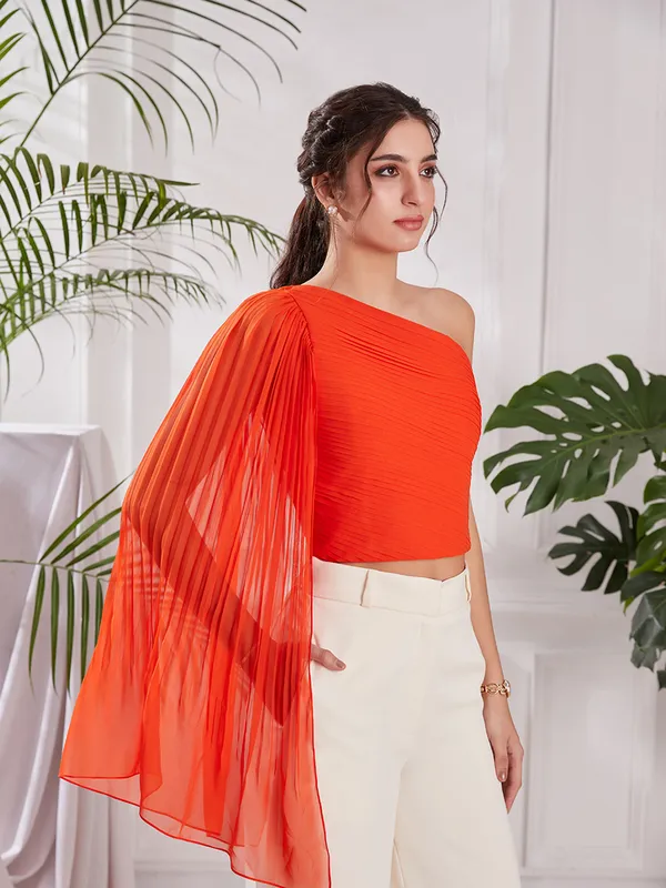 Orange_One_Shoulder_Pleated_Top_|_Designer_One_Shoulder_Top_for_partywear