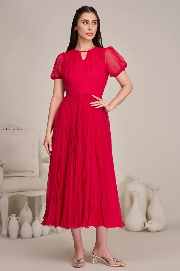 DARK_PINK_GEORGETTE_GATHERED_DRESS