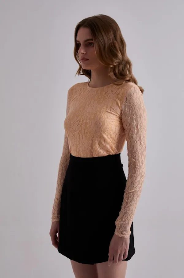 Orange_Stretchable_Polyester_Net_Lace_Top_For_Women