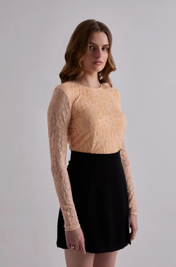 Orange_Stretchable_Polyester_Net_Lace_Top_For_Women
