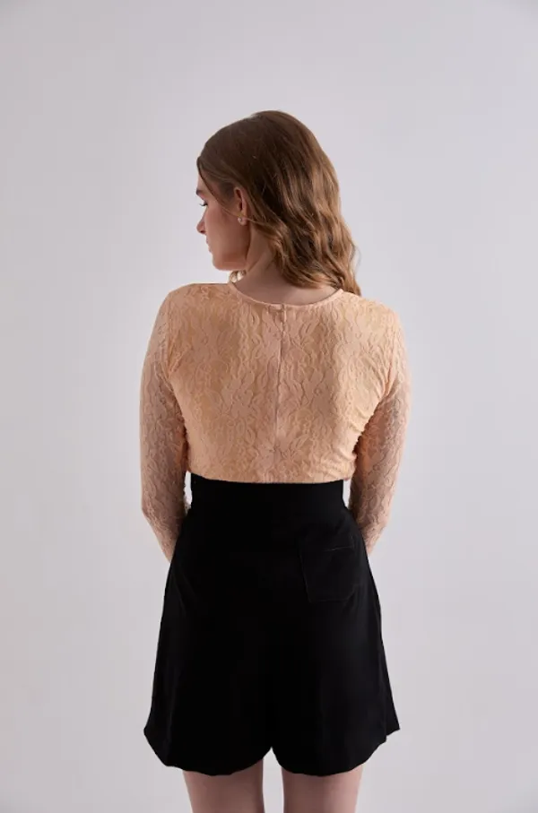 Orange_Stretchable_Polyester_Net_Lace_Top_For_Women