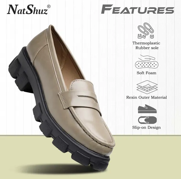 Beige_Solid_Round_Toe_Synthetic_Leather_Casual_Loafers_For_Women