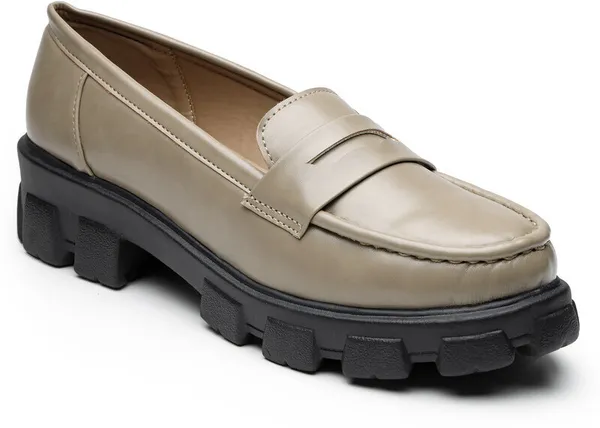 Beige_Solid_Round_Toe_Synthetic_Leather_Casual_Loafers_For_Women