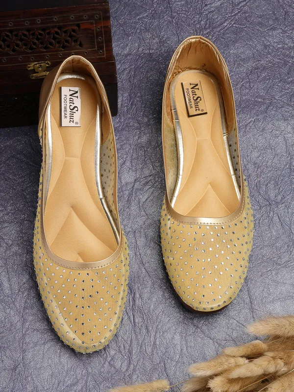 Gold_Solid_Round_Toe_Mesh_Casual_Bellies_For_Women