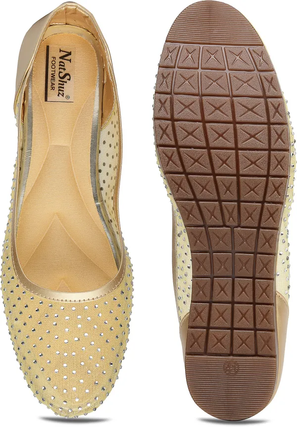 Gold_Solid_Round_Toe_Mesh_Casual_Bellies_For_Women