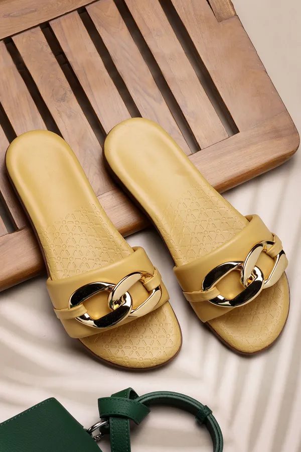Gold_Solid_Slip-On_Artificial_Leather_Flats_For_Women