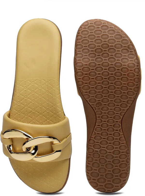 Gold_Solid_Slip-On_Artificial_Leather_Flats_For_Women