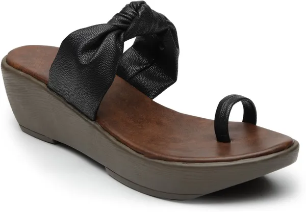 Brown::Black_Artificial_Leather_Wedges_For_Women