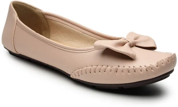 Beige_Solid_Round_Toe_Synthetic_Leather_Casual_Bellies_For_Women