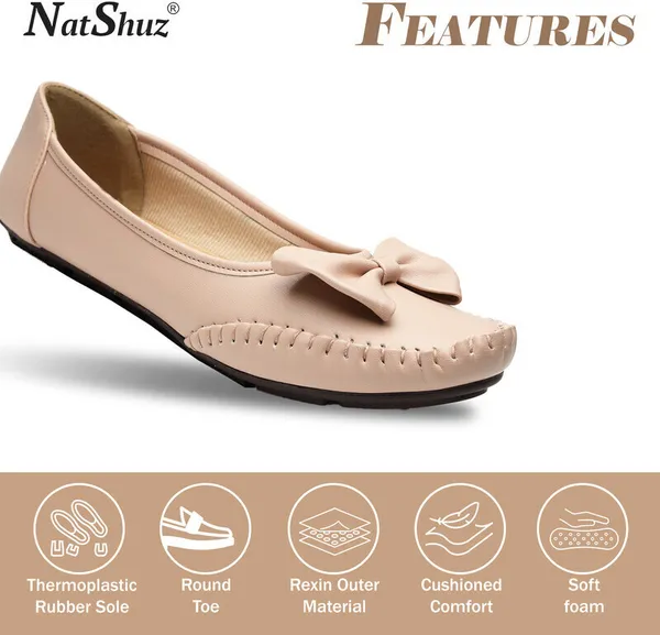 Beige_Solid_Round_Toe_Synthetic_Leather_Casual_Bellies_For_Women