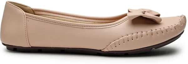 Beige_Solid_Round_Toe_Synthetic_Leather_Casual_Bellies_For_Women