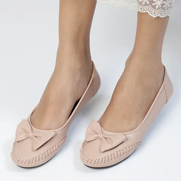 Beige_Solid_Round_Toe_Synthetic_Leather_Casual_Bellies_For_Women