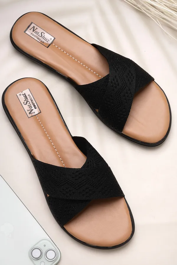 Black_Solid_Slip-On_Mesh_Casual_Wedges_For_Women