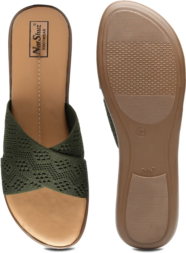 Olive_Solid_Slip-On_Mesh_Casual_Wedges_For_Women