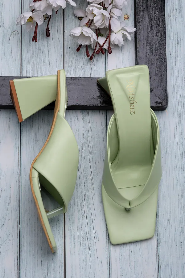 Green_Solid_Slip-On_Artificial_Leather_Heels_For_Women