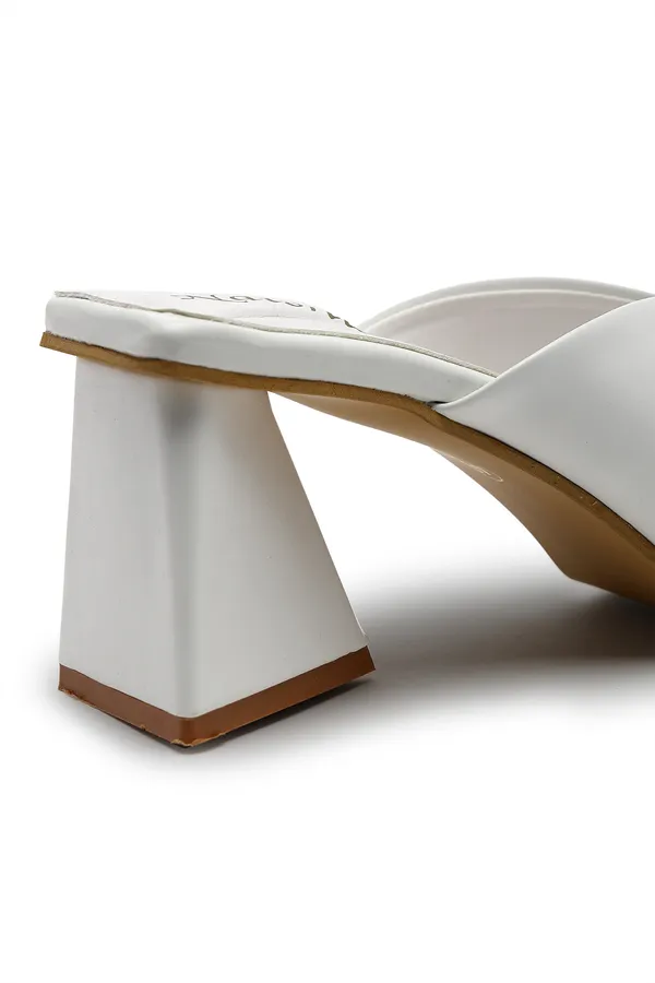 White_Solid_Slip-On_Artificial_Leather_Heels_For_Women