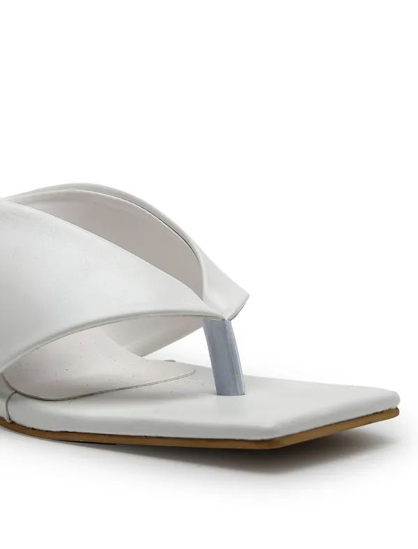 White_Solid_Slip-On_Artificial_Leather_Heels_For_Women
