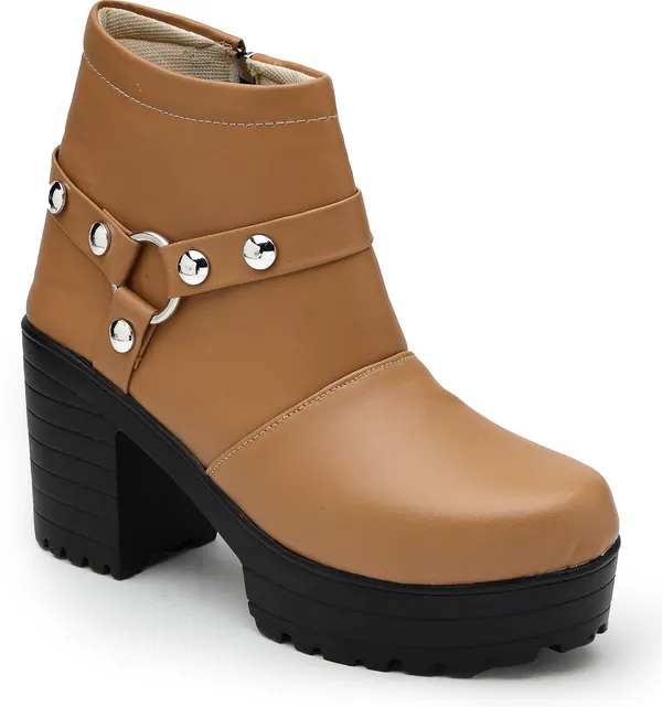 Tan_Solid_Round_Synthetic_Casual_Boots_For_Women