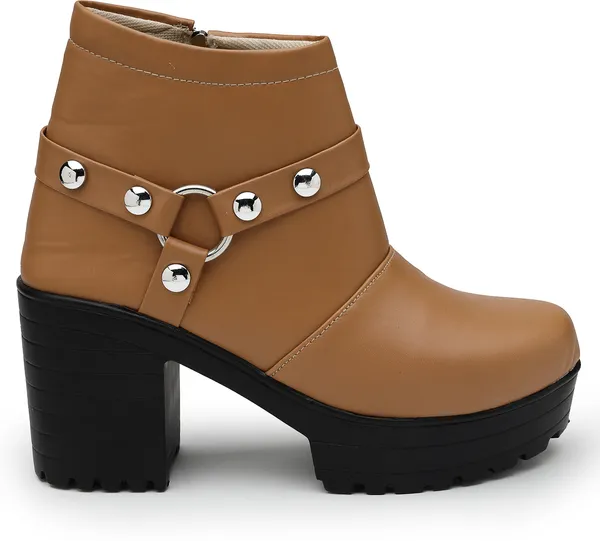 Tan_Solid_Round_Synthetic_Casual_Boots_For_Women