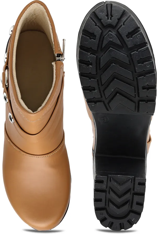 Tan_Solid_Round_Synthetic_Casual_Boots_For_Women