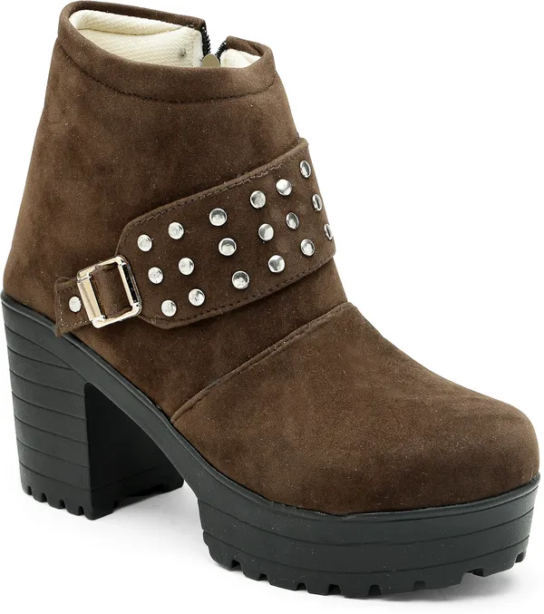 Brown_Solid_Round_Suede_Casual_Boots_For_Women