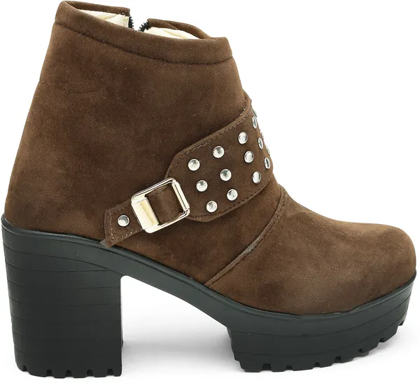 Brown_Solid_Round_Suede_Casual_Boots_For_Women