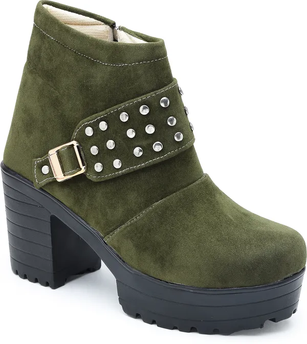 Olive_Solid_Round_Suede_Casual_Boots_For_Women