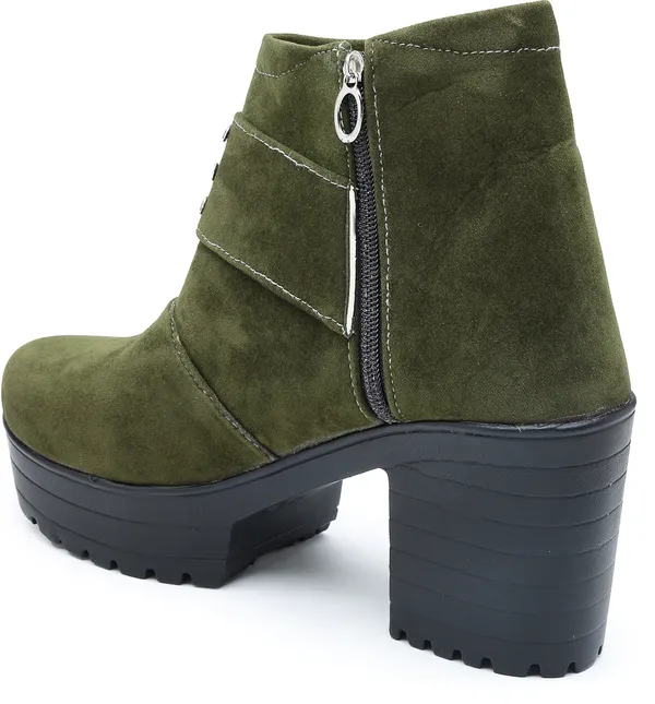 Olive_Solid_Round_Suede_Casual_Boots_For_Women