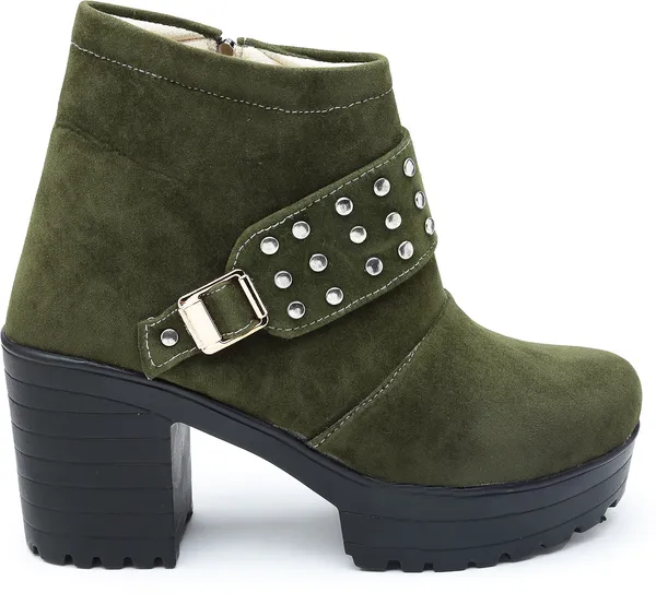 Olive_Solid_Round_Suede_Casual_Boots_For_Women
