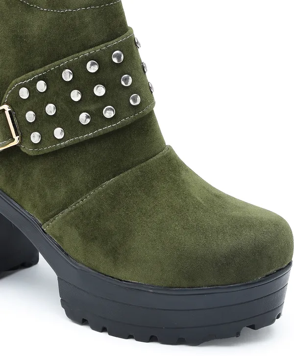 Olive_Solid_Round_Suede_Casual_Boots_For_Women