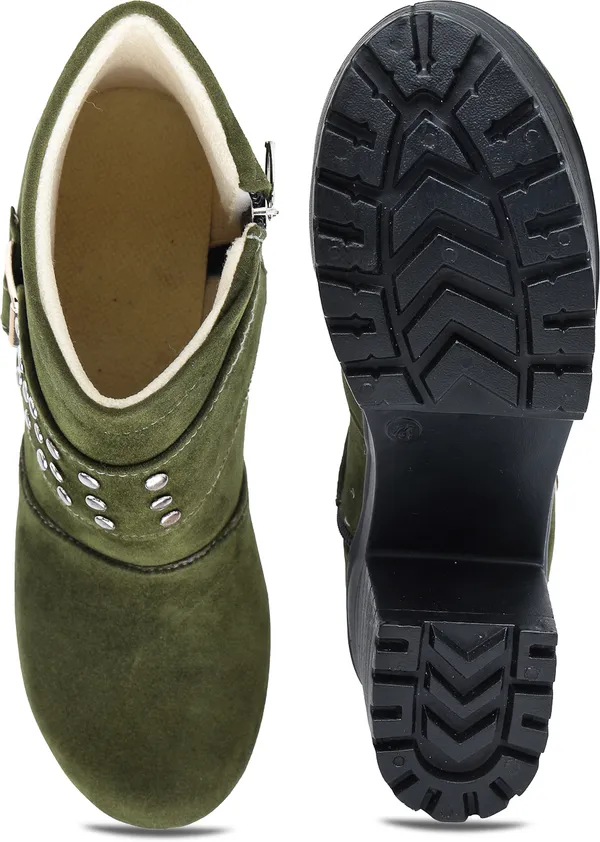 Olive_Solid_Round_Suede_Casual_Boots_For_Women
