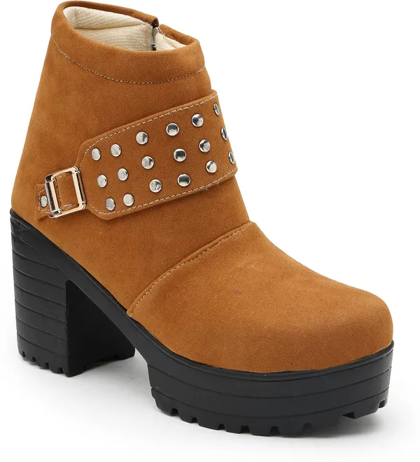 Tan_Solid_Round_Suede_Casual_Boots_For_Women